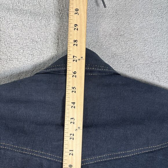Woodies Denim Trucker Jacket Women's Size L Stretch Dark Blue RFID Pocket Type 3 - Picture 13 of 16